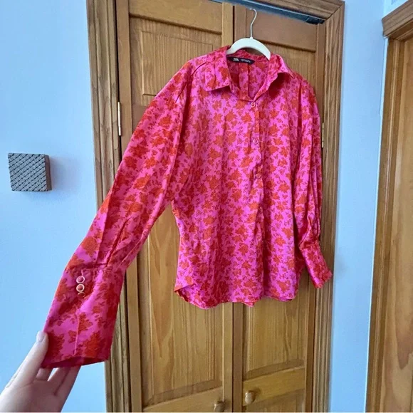 Zara Pink Floral Satin Blouse - Picture 3 of 5